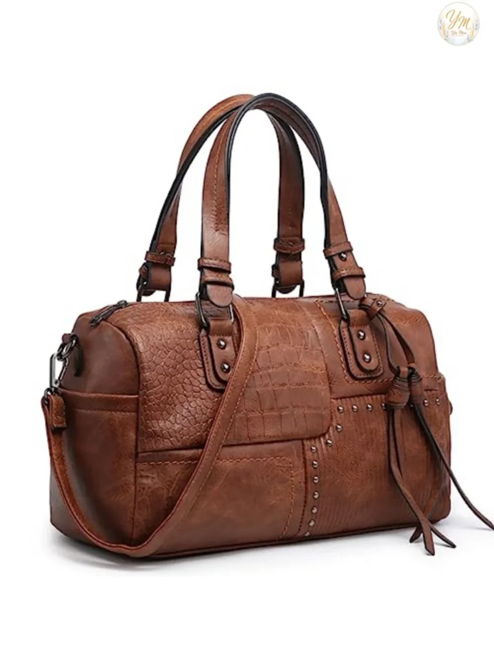 Soft Vegan Leather Barrel Satchel Handbag - Top Handle Shoulder Purse